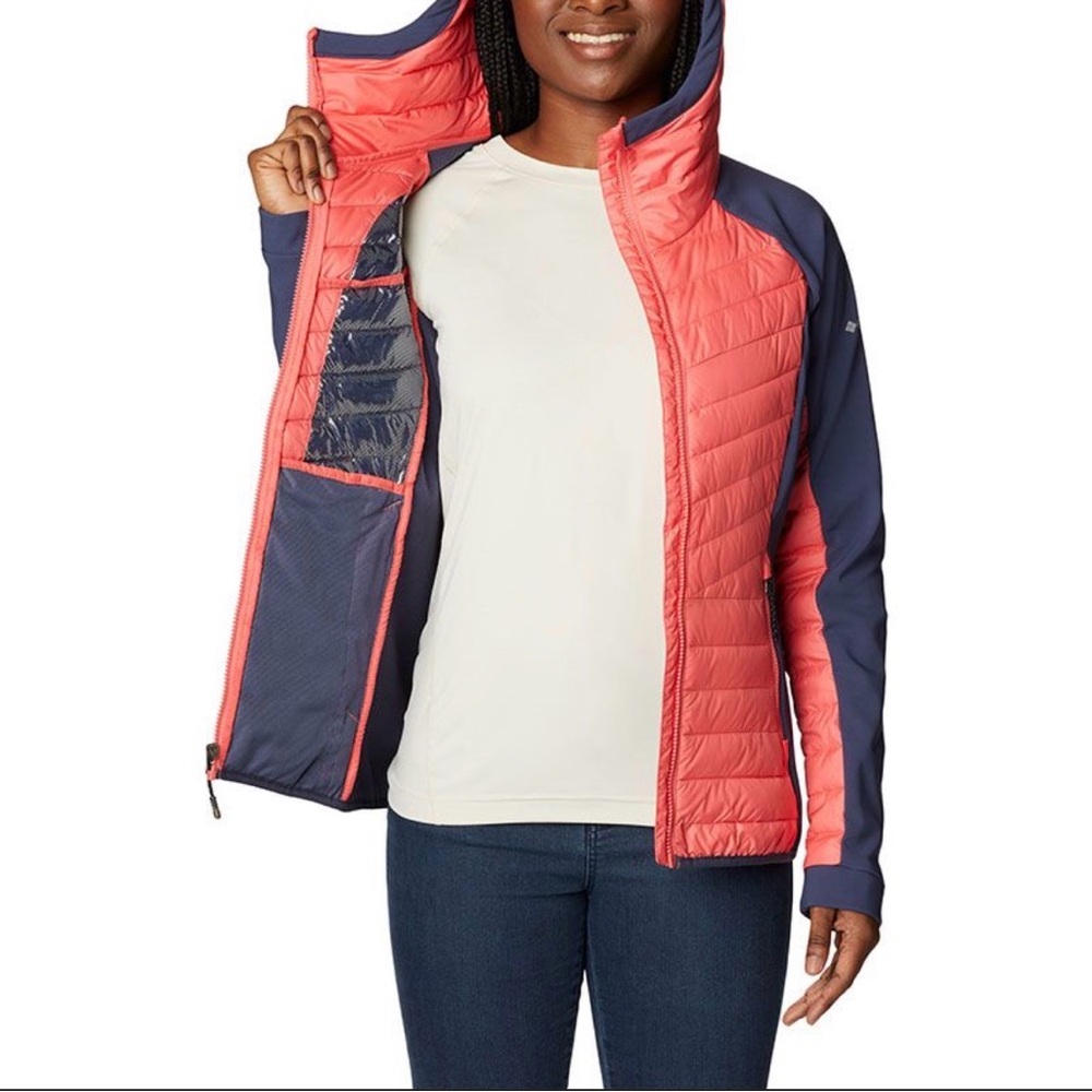 NWT Columbia Powder Lite Coral and Navy Puffer Jacket Size Small